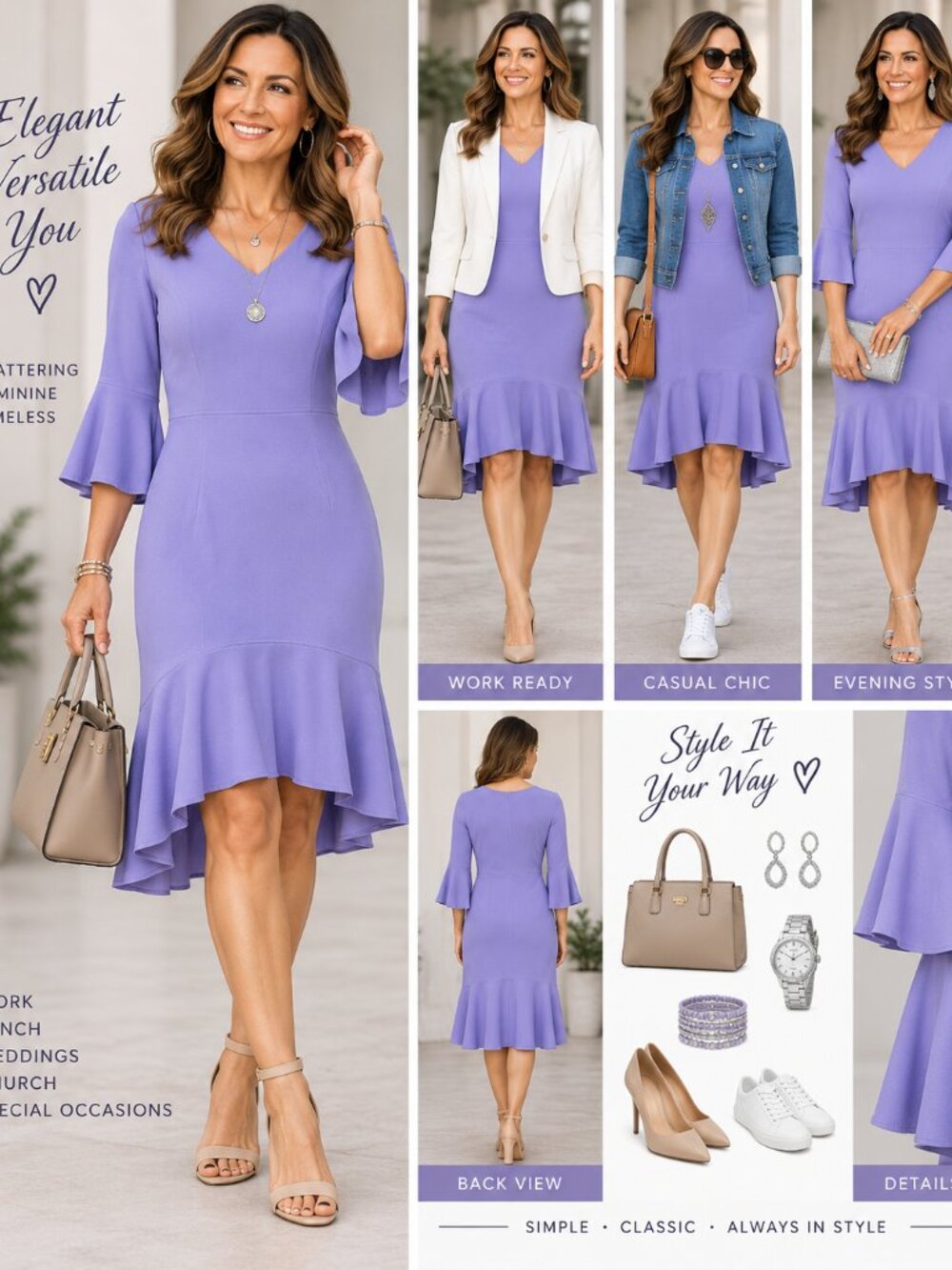 New York & Company Lavender 3/4 Sleeve Dress | Size L | NWOT